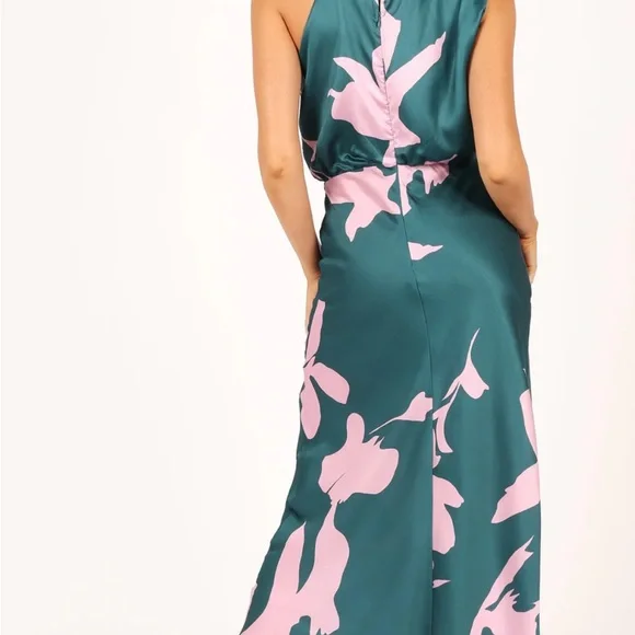 Petal & Pup Anabelle Halter Neck Midi Dress Green Pink - Picture 2 of 16